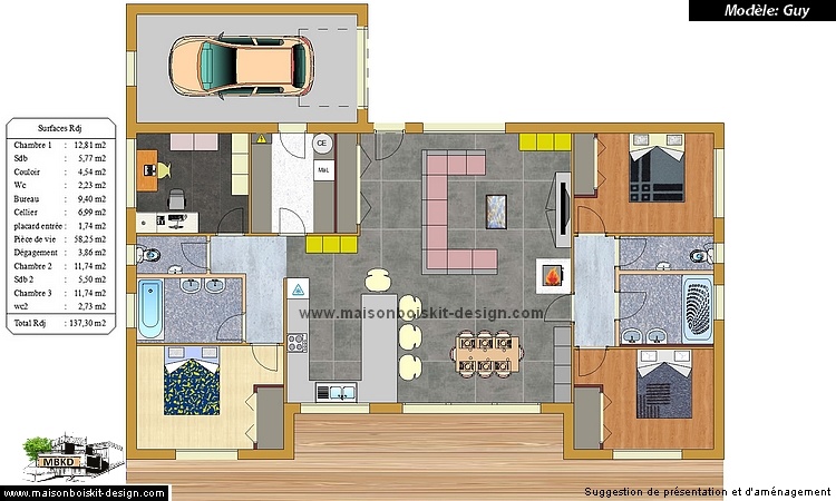 maison moderne bois kit 3 chambres suite parentale garage