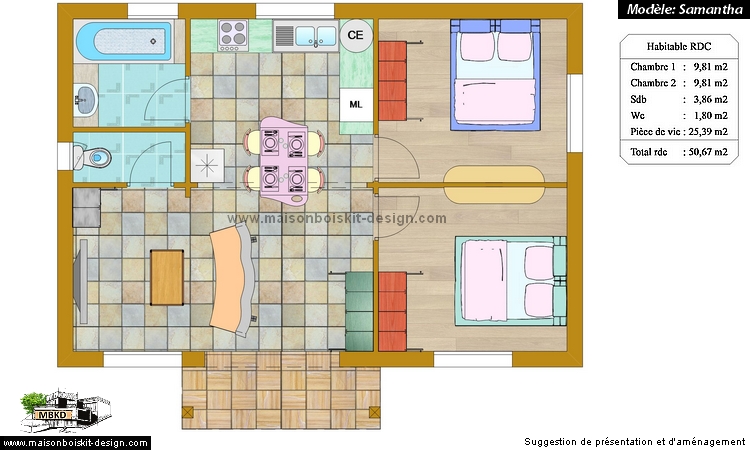 plan gratuit maison moderne 50 m2 toit plat