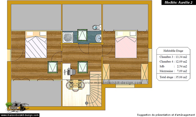 plan maison 4 chambres mezzanine 100m2