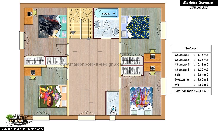 plan maison 5 ou 6 chambres moins 150 M2