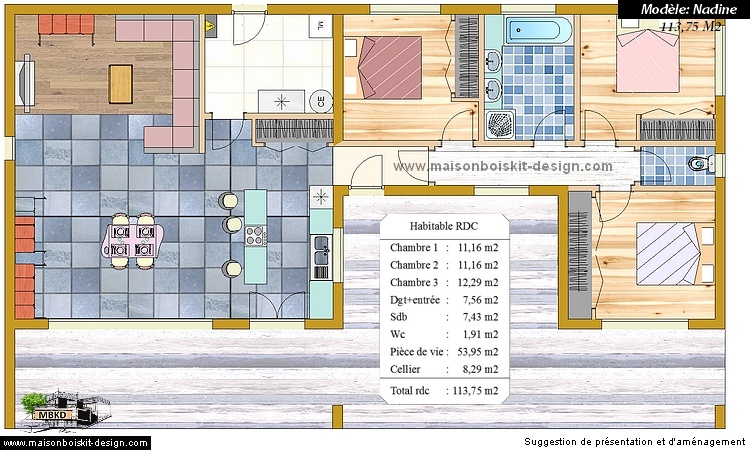 plan maison bois 3 chambres plain pied terrasse