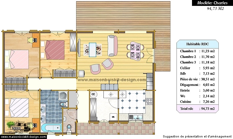 plan maison bois 3 chambres terrasse