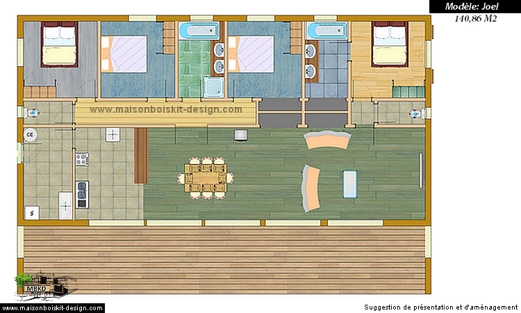 plan maison bois 4 chambres toit plat