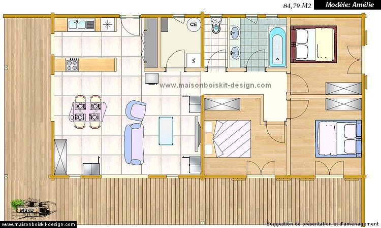 plan maison bois plain pied 3 chambres