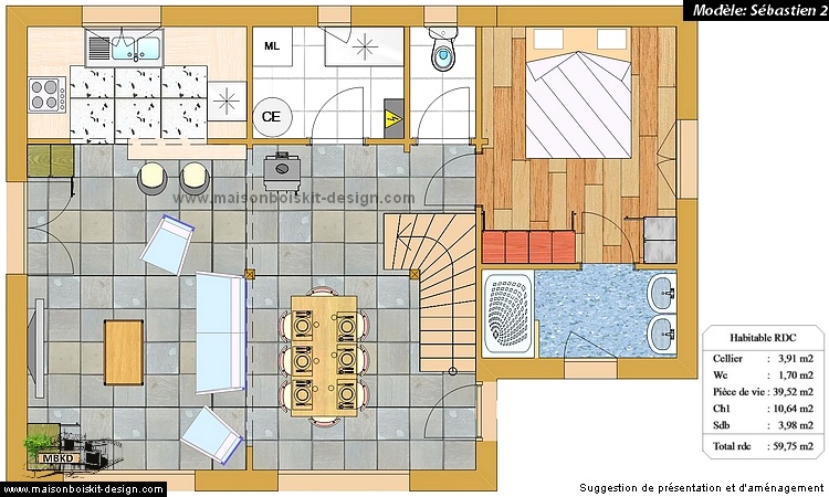 plan maison contemporaine 4 chambres 100m2