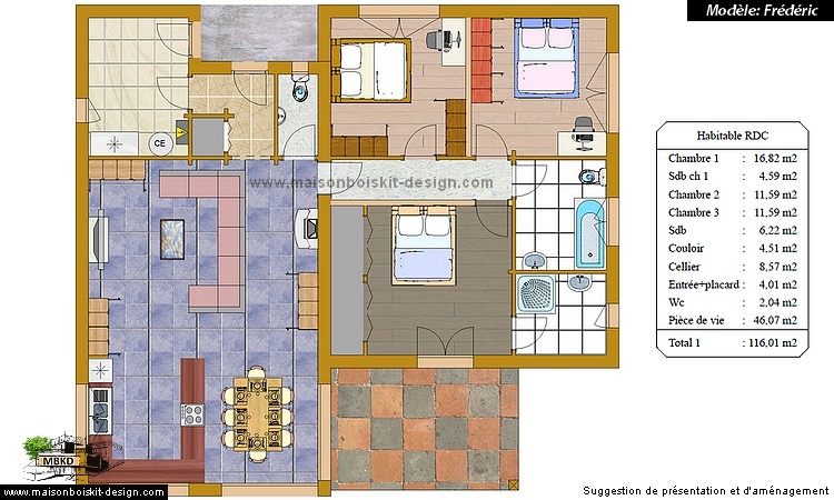plan maison individuelle moderne 3 chambres L contemporaine