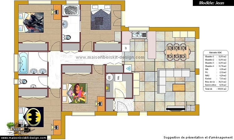 plan maison ossature bois toit plat 4 chambres