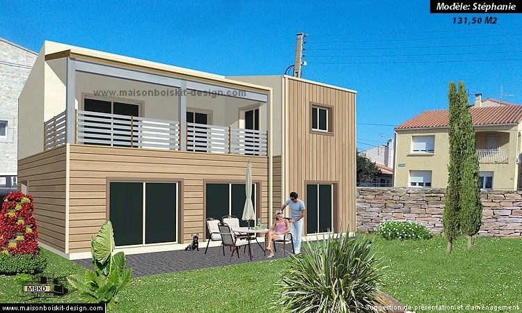 prix maison bois mixte crepi 4 chambres contemporaine
