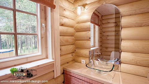 salle de bains maison bois rondins